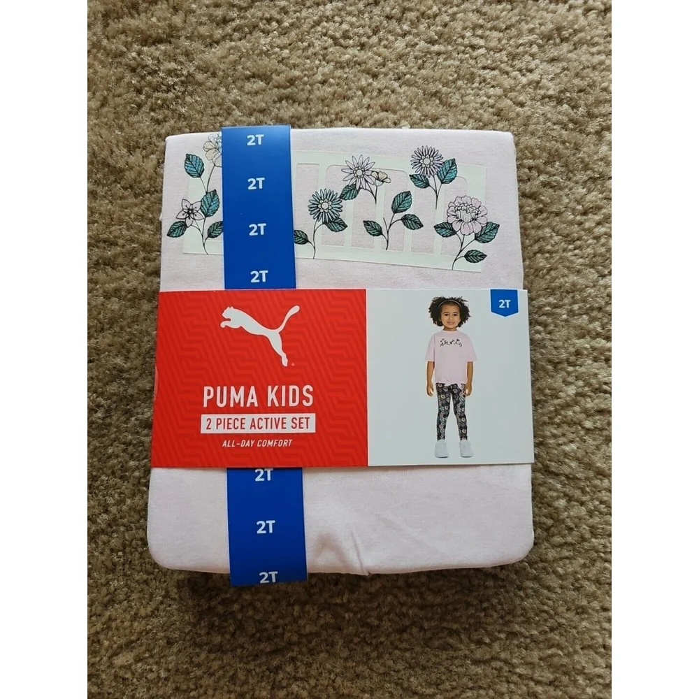 Puma Toddler Girls Active Leggings and T-Shirt Set 2T Pink Floral